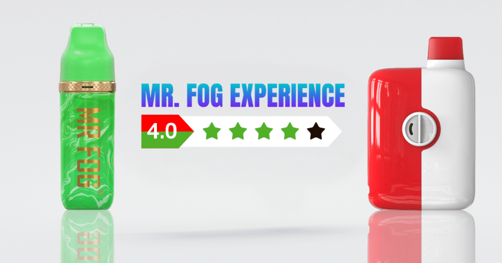 Mr. Fog Max Air MA8500 and Switch 5500 disposable vape with a vaping experience of 4 out of 5