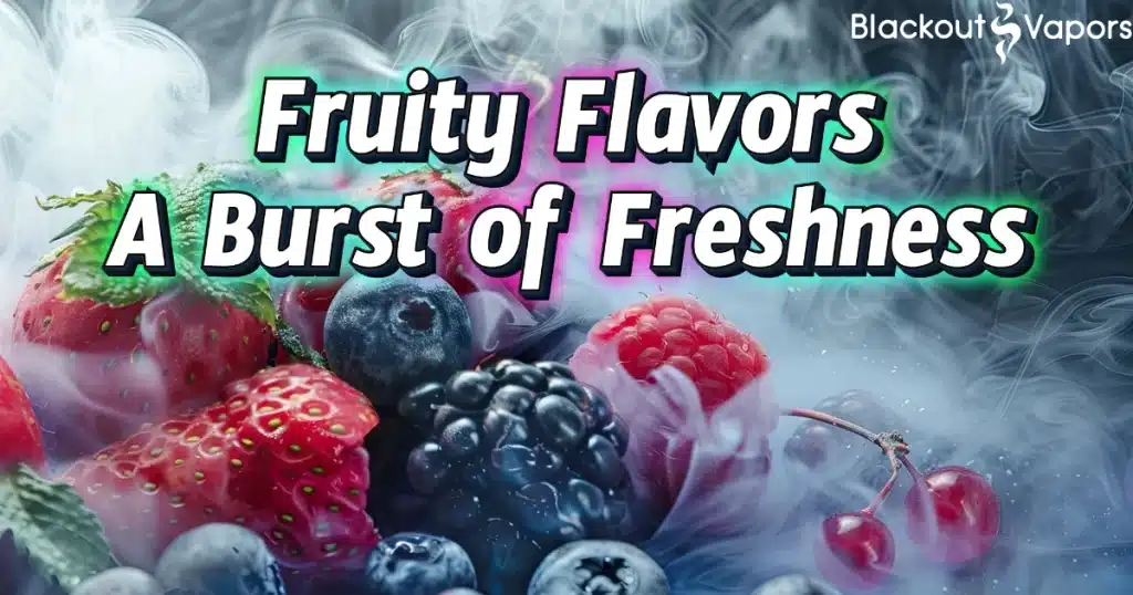 Assorted fresh fruits like strawberries, blueberries, and cherries surrounded by vapor