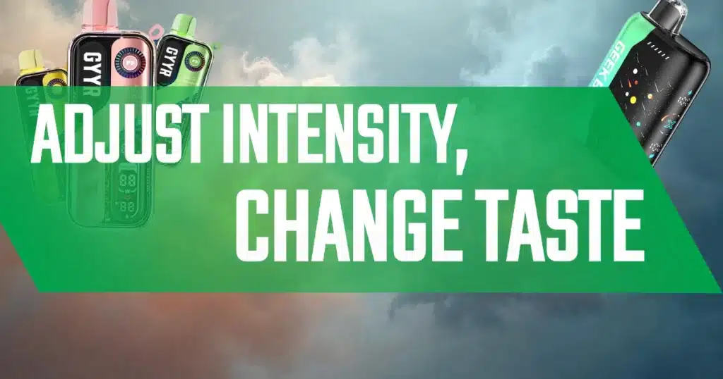 Geek bar pulse x and Wynn Bar x GYYR disposable vape device in front of a cloudy background hinting changing intensity affects flavor.