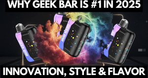 Geek Bar Pulse vapes with colorful vapor clouds showing innovation, style, and flavor leadership in 2025.