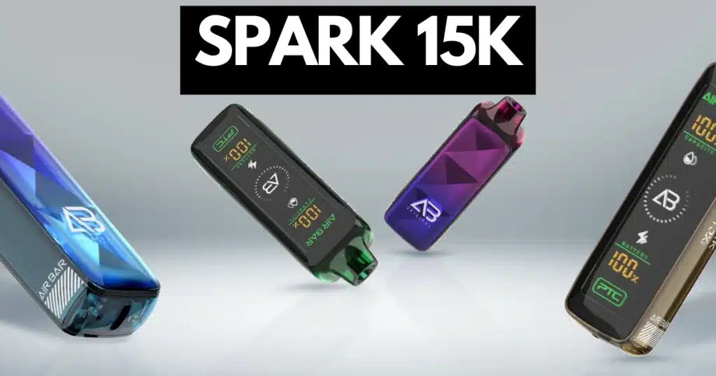 Feather-light Air Bar Spark 15K devices shown in sleek colors with digital battery display