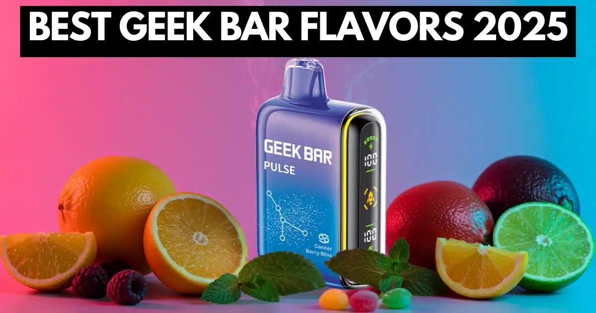 Citrus fruits, berries, and vibrant colors representing top Geek Bar flavors of 2025