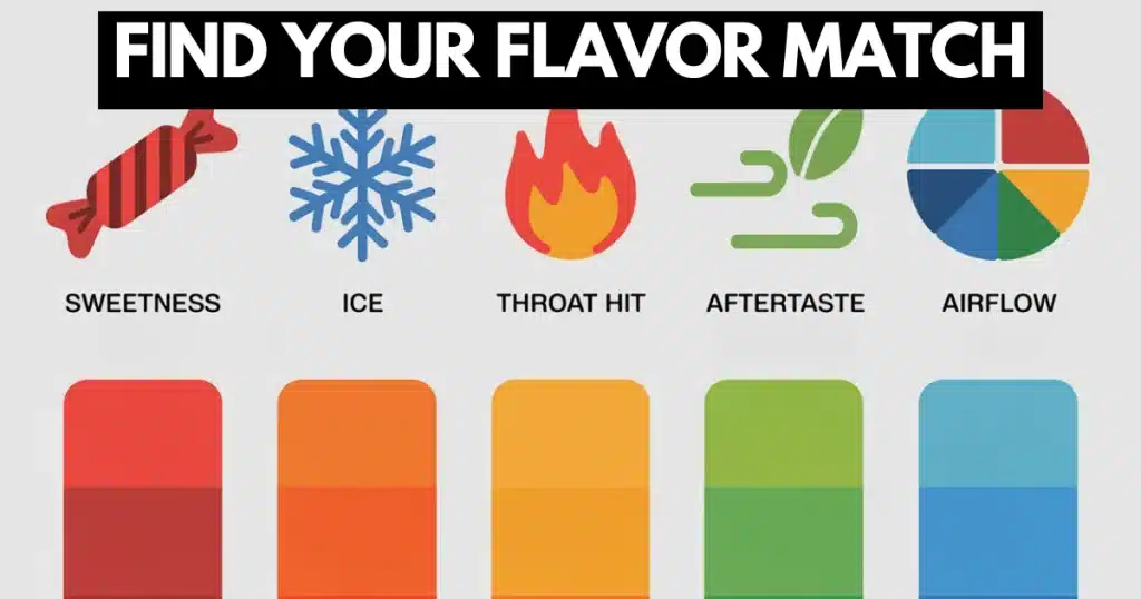 Geek Bar vape flavor guide with icons for sweetness, ice, throat hit, aftertaste, and airflow