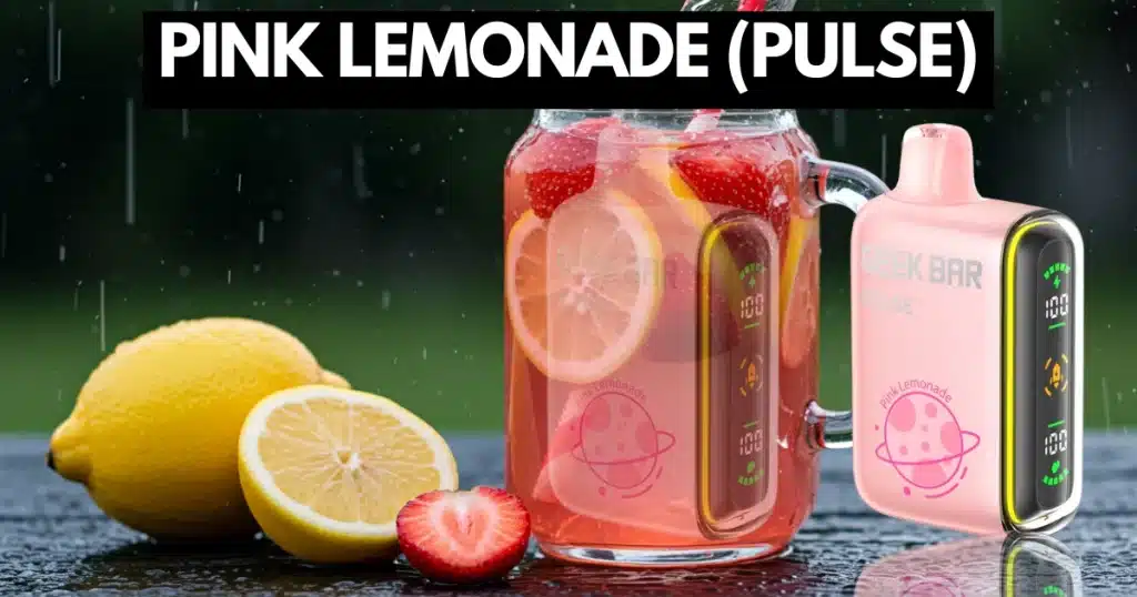 Pink lemonade with strawberries and lemons showcasing Geek Bar Pulse Pink Lemonade flavor