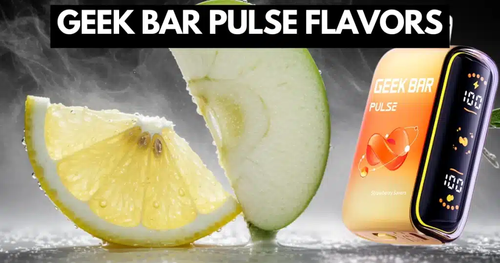 Green apple and lemon slices with mist representing Geek Bar Pulse flavor lineup