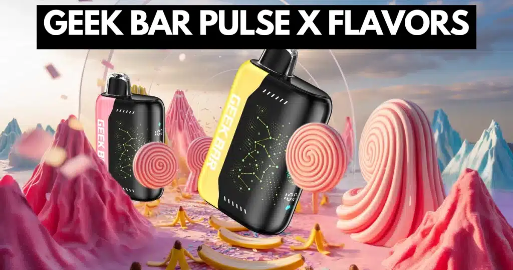 Candy land theme with banana and taffy elements symbolizing Geek Bar Pulse X flavors