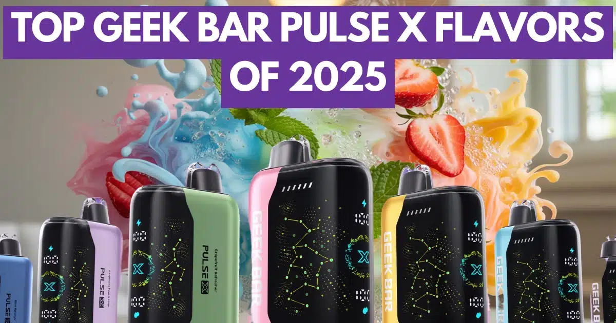 Geek Bar Pulse X flavor lineup with fruity and icy background for 2025