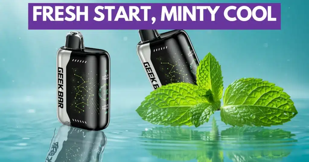 Geek Bar Pulse X Miami Mint flavor with mint leaves on water and fresh water