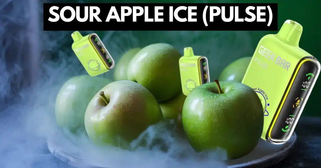 Frosted apples and cooling vapor for Geek Bar Pulse Sour Apple Ice flavor