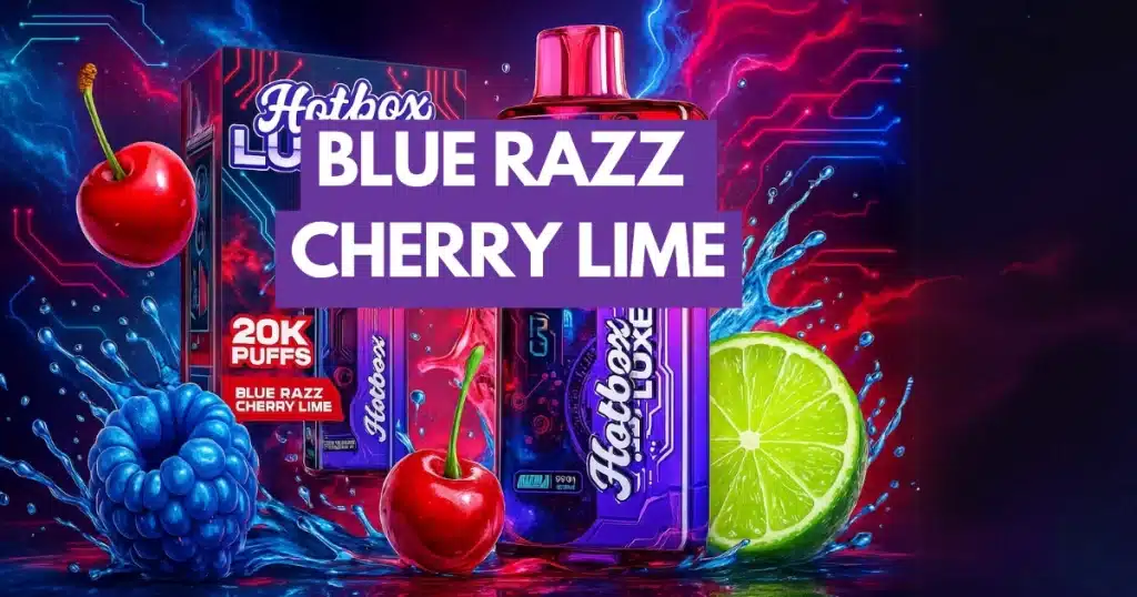 Hotbox Luxe Pro 20K vape with Blue Razz Cherry Lime flavor, bursting with citrus and berry elements.