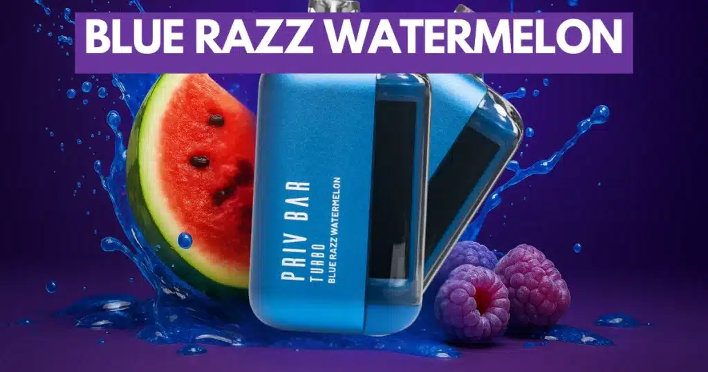 SMOK Priv Bar Turbo with Blue Razz Watermelon flavor, wrapped in a juicy fruit and splash visual.